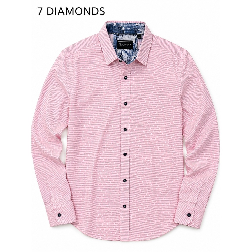 7 Diamonds Men's Pink Geometric Performance Button Down Shirt Medium